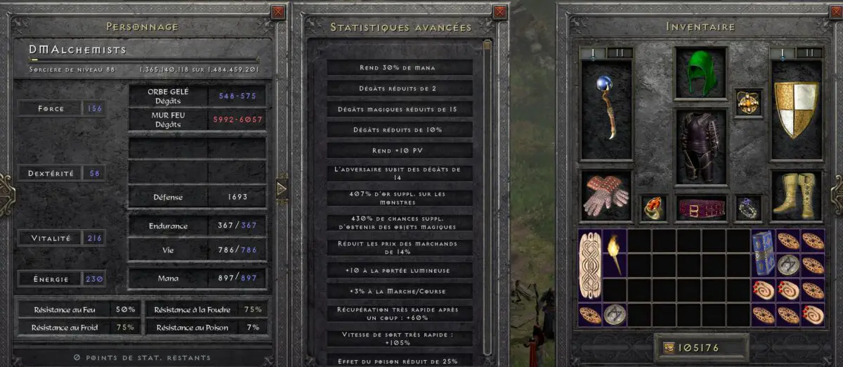attributes and stats Ultimate Witch PvE MF Ice Fire Diablo 2 Resurrected