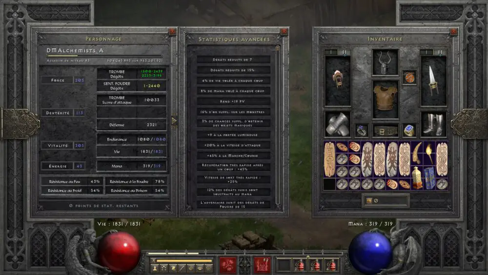 Build Assassin Trombe Whirlwind Equipement et statistiques Diablo 2 Resurrected