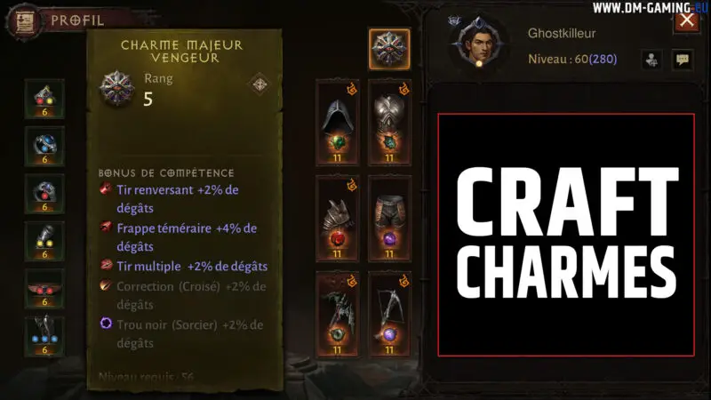 Craft Charmes Diablo Immortal, comment utiliser les pierres de compétences pour dépasser 2% de dégats